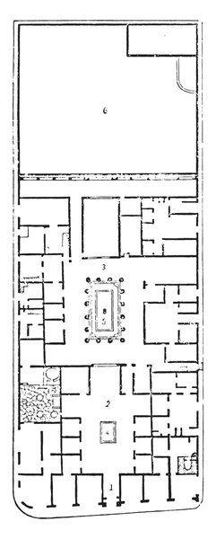 План дома Панса, винтажная гравировка . — стоковый вектор