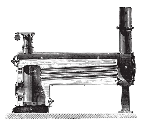 Caldera Locomobile dentro de una casa y tubos horizontales humo, vint — Archivo Imágenes Vectoriales