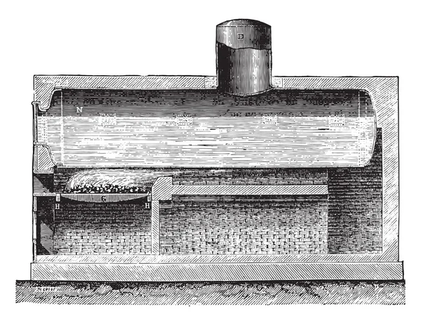 Cylindrical boiler, vintage engraving. — Stock Vector