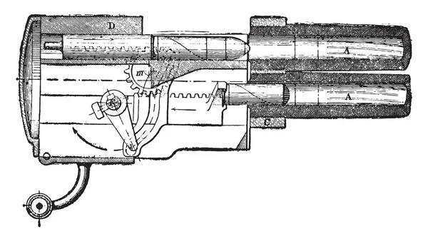 Longitudinal section of the Hotchkiss gun-revolver mechanism, vi — Stockvector