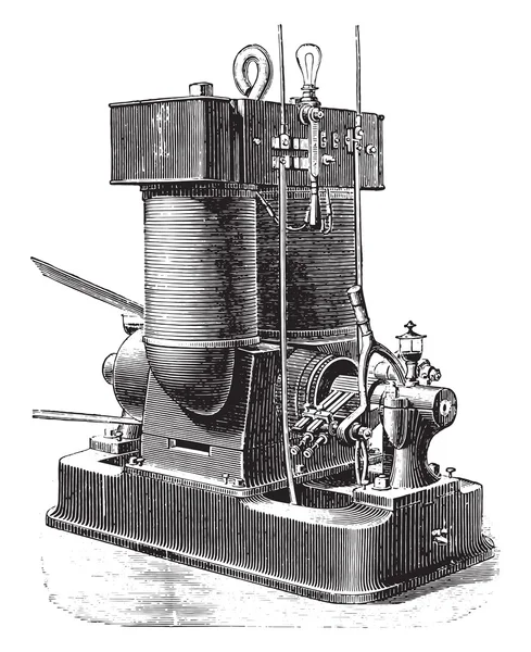 Edison machine 60 lampen, vintage gravure. — Stockvector