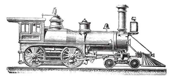 American type machine with two coupled axles, vintage engraving. — 스톡 벡터
