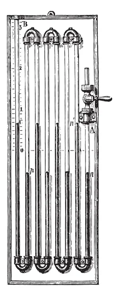 Multi-column manometer, vintage engraving. — Stock Vector