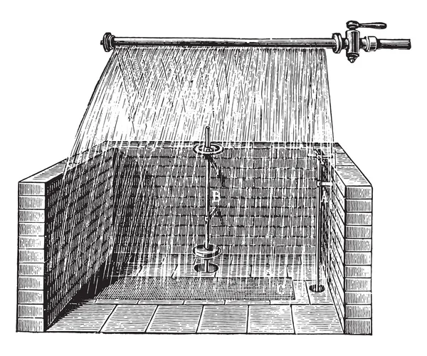 Cuve en maçonnerie pour mouiller l'orge, gravure vintage . — Image vectorielle