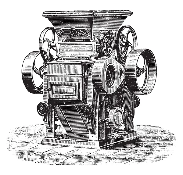 Trituradoras divisoras de cilindros, sistema Ganz, grabado vintage . — Vector de stock