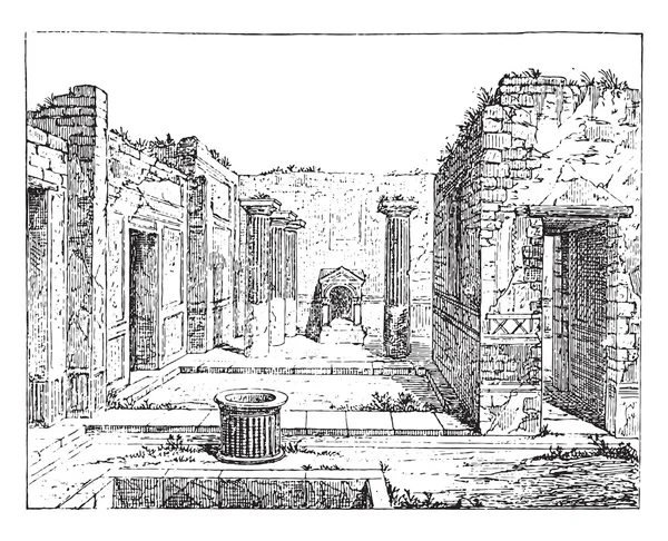 Poet house, in Pompeii, vintage engraving. — Stock Vector