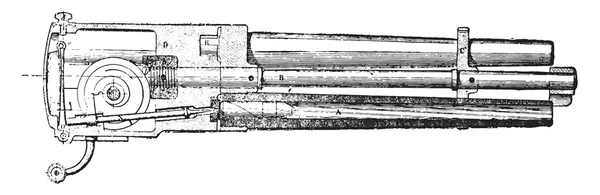 Longitudinal section of the Hotchkiss gun-revolver mechanism, vi — Stock vektor