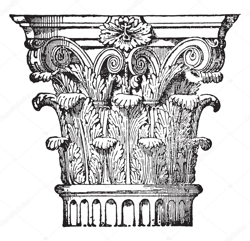 Corinthian capital, vintage engraving. — Stock Vector © Morphart #90298362