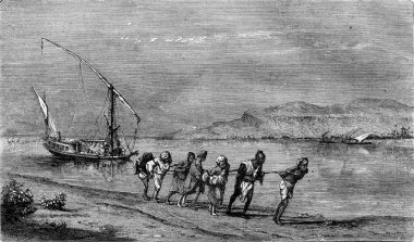 Nil'de sakin bir gün, Frederick Bridgman tarafından resim, vintage