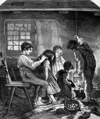 Yetimbir ev, hediyelik des Vosges, vintage gravür.