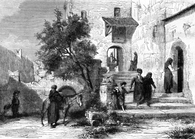 Sion'daki Valere Kilisesi, Valais, İsviçre, vintage engra