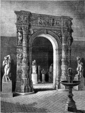 Louvre'da Stranga Kapısı, vintage gravür.