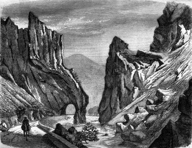 Pierre Lys Geçit Töreni, Aude departmanı, vintage gravür.