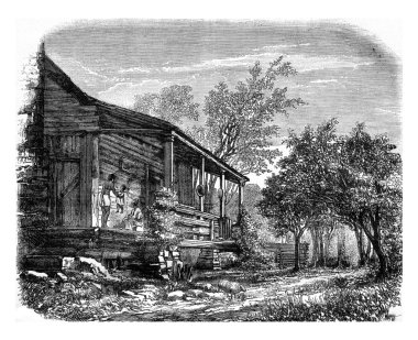 Amerika Birleşik Devletleri'nde zencibir ailenin evi, vintage gravür