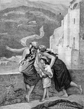 Hadjis Dönüşü, vintage gravür.