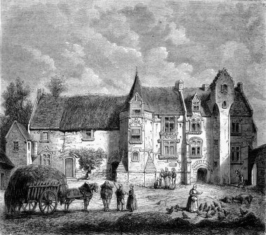 Castle Argouges-sur-Aure Vaux, near Bayeux, vintage engraving.