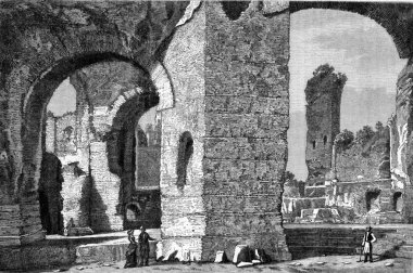 The Baths of Caracalla in Rome, vintage engraving.