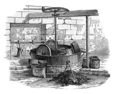 Moulin karıştırıcı üçlü Meules, vintage gravür.