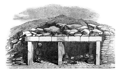 Ancient sepulchral pottery, vintage engraving.