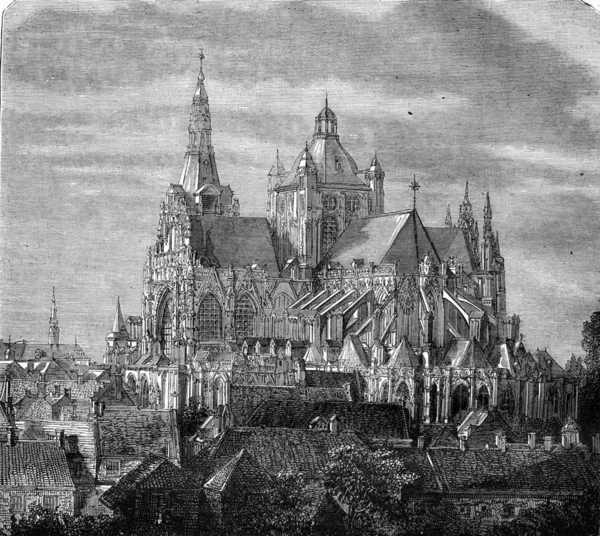 Catedral de São João de 's-Hertogenbosch, gravura vintage . — Fotografia de Stock