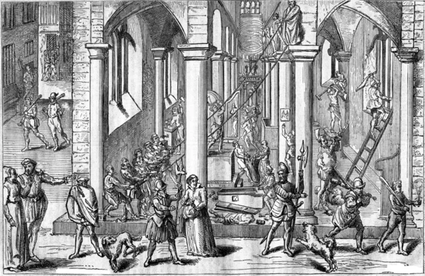 De iconoclasten in Antwerpen in 1566, vintage gravure. — Stockfoto