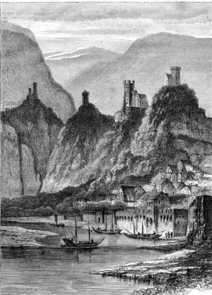 内卡斯坦纳赫和四座城堡的土地破坏，复古恩格拉维 — 图库照片