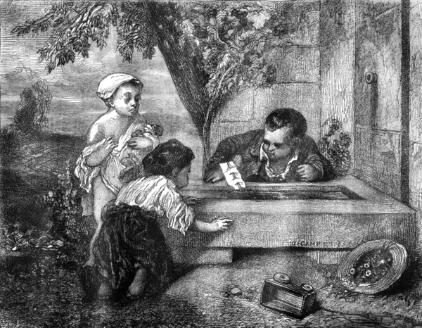 Louvre Müzesi, Küçük denizciler suluboya Decamps, vintage engra