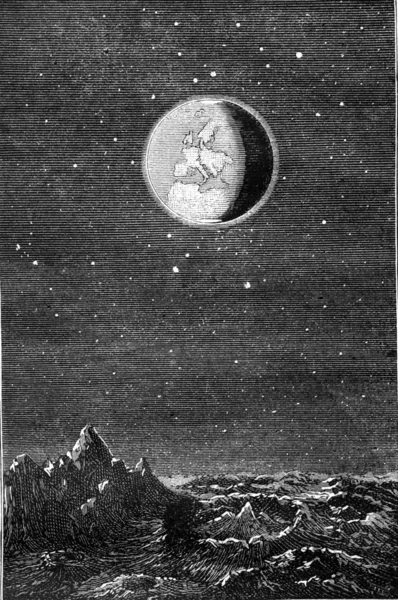 Earth from Moon, vintage engraving. — Stock Photo, Image