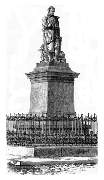 Statue of Vaucanson in Grenoble, vintage engraving. — Stock Photo, Image