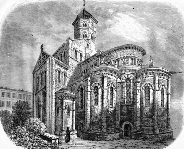 Notre Dame du Port kilisesinin apsisi, vintage gravür. — Stok fotoğraf