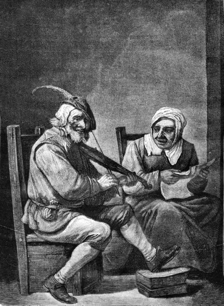 Louvren; Målning. Duo av Teniers den yngre, Vintage SWE — Stockfoto