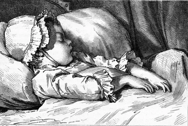 The Sleep of a girl, After kind of study by Moreau the Younger, — Stock Photo, Image