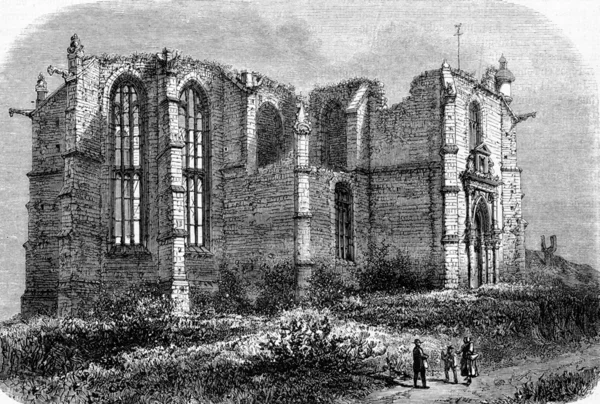 Ruinas de la iglesia de Neuvy-Sautour, grabado vintage . — Foto de Stock