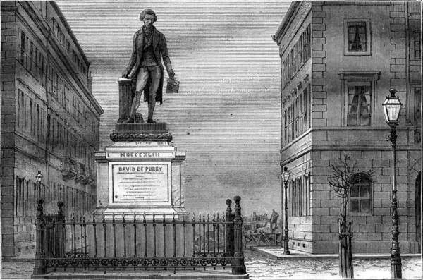 纳沙泰尔的普瑞广场，大卫·普瑞的雕像 — 图库照片