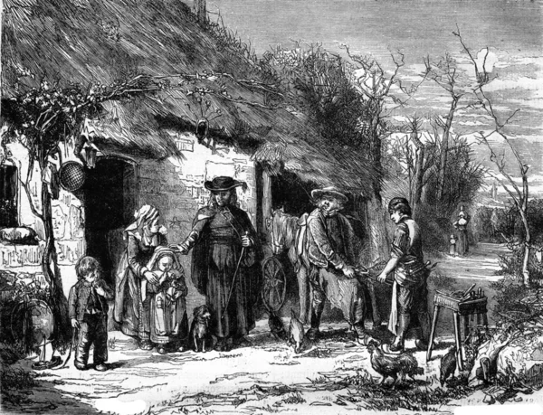 A Village Scene, vintage engraving. — Stock fotografie