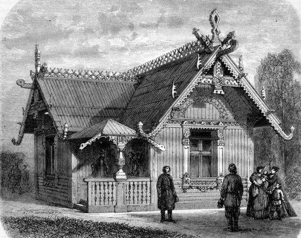 1867年の万博、イスバ、ロシアのコテージ、ヴィンテージ — ストック写真