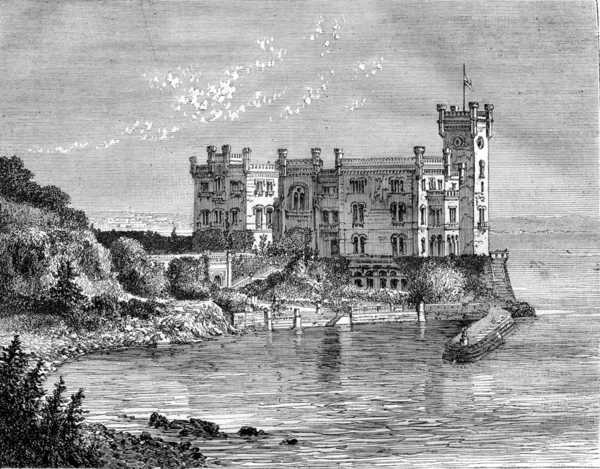 Il Castello di Miramar, nel Golfo di Trieste, incisione d'epoca — Foto Stock