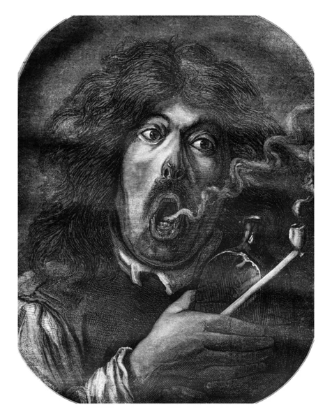 Louvre Museum, A smoker, by Adriaen Brouwer, vintage engraving. — Stockfoto