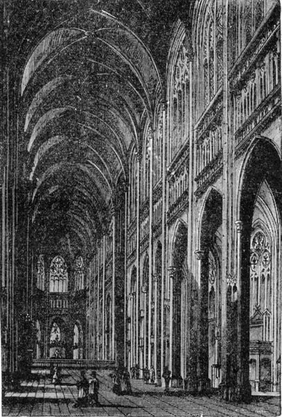 Interior of St. Ouen in Rouen, vintage engraving. — Stockfoto