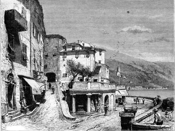 Cape Place in Menton, vintage engraving. — Stockfoto