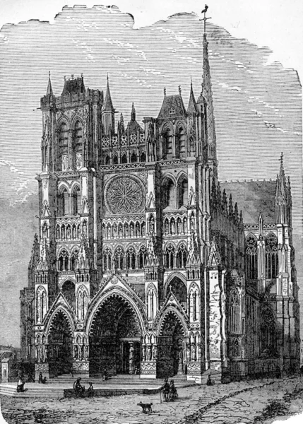 Catedral de Amiens, gravura vintage . — Fotografia de Stock