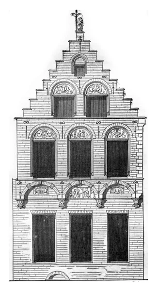 브뤼헤의 주택, 빈티지 인그레이빙. — 스톡 사진