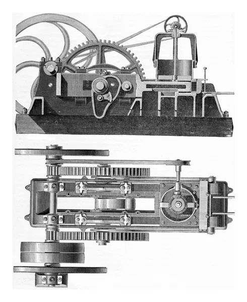 Machine Durand and Marais. Elevation and Plan, vintage engraving — ストック写真