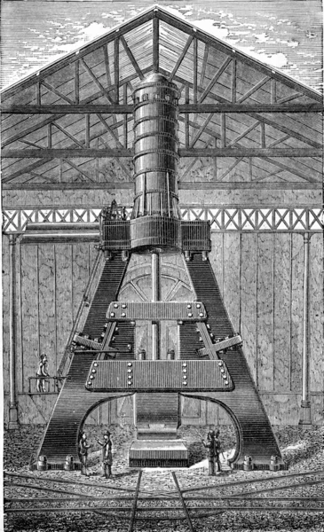 Hammer 100 tons, vintage engraving.