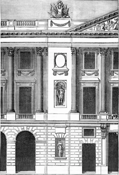 Portion of the facade of the Garde-Meuble, vintage engraving. — Stockfoto