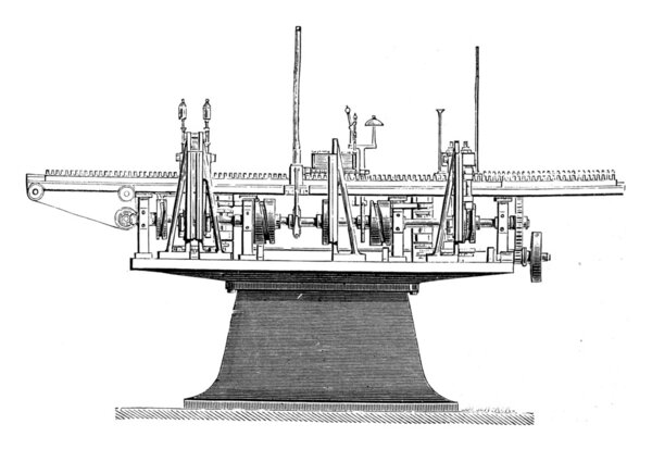 Machine loading cartridges, vintage engraved illustration. Industrial encyclopedia E.-O. Lami - 1875