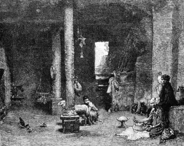 Bir konut içinde Sahra, vintage gravür.