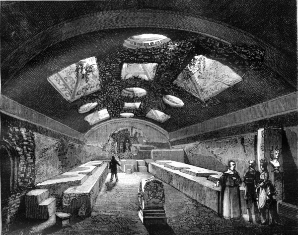 The Underground of St. Clement of Rome, vintage engraving. — Stock Photo, Image