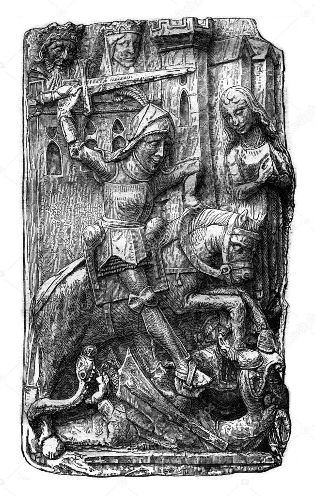 Saint George slaying the dragon, bas-relief of the Saint-Ouen ch