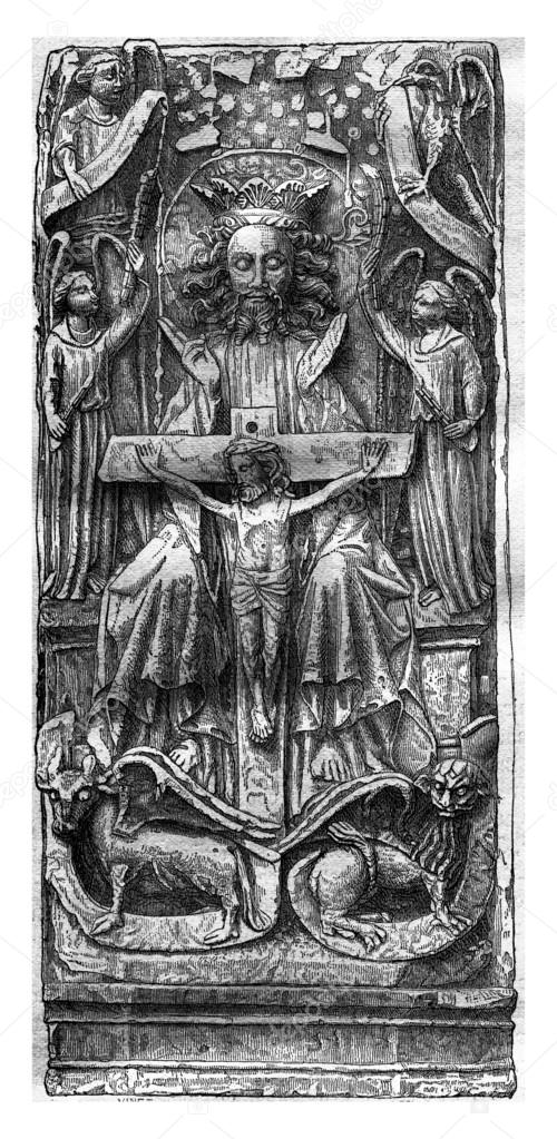 Bas-relief of the Saint-Ouen church in Pont-Audemer, vintage eng
